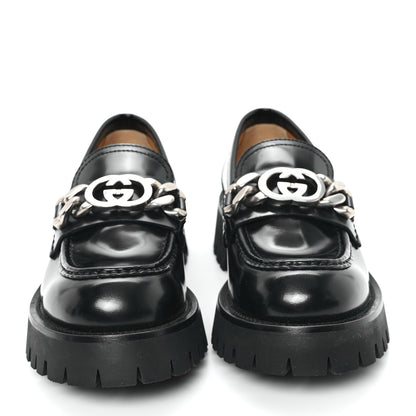 Gucci Cordovan Lux Womens Jeanne Platform Lug Sole 30/45mm Loafers 38.5 Black 3 of 10