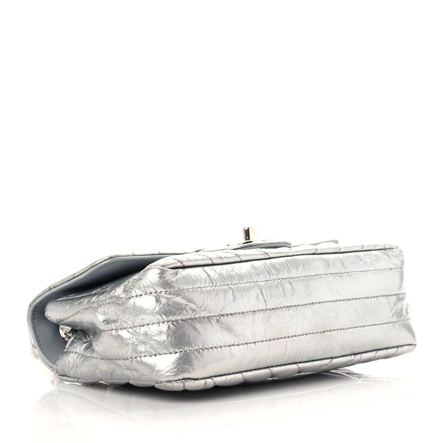 Chanel Patent Metallic Crumpled Calfskin Chevron Quilted Mini Rectangular Flap Silver 3 of 10