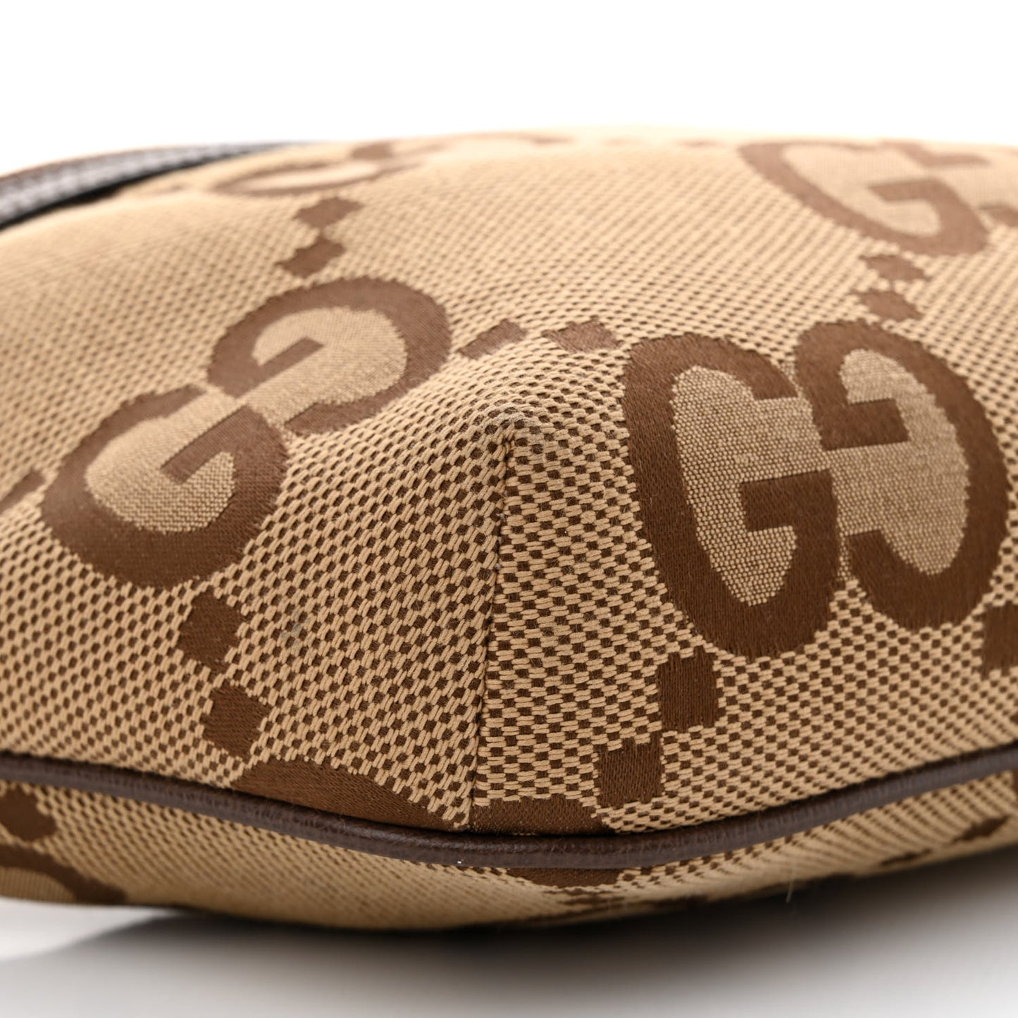 Monogram Jumbo GG Textured Dollar Calfskin Web Belt Bag Camel Ebony New Acero