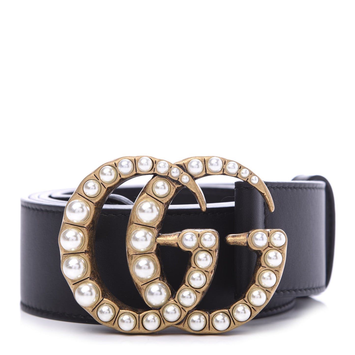 Moon Calfskin Pearl Double G 40mm Belt 110 44 Black Cream
