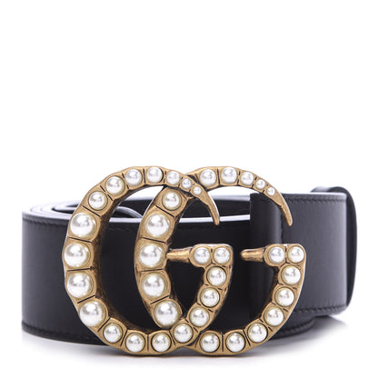 Gucci Moon Calfskin Pearl Double G 40mm Belt 110 44 Black Cream 1 of 5
