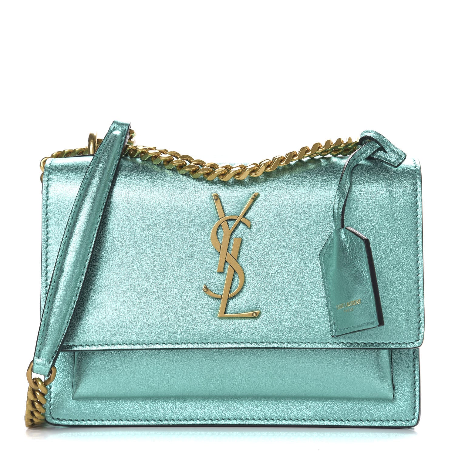 Saint Laurent Metallic Calfskin Small Monogram Sunset Chlorophille 1 of 9