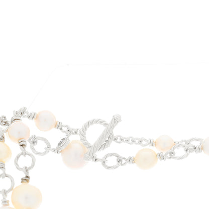 David Yurman Sterling Silver Cultured Pearl Quatrefoil Long Chain Necklace 4 of 5