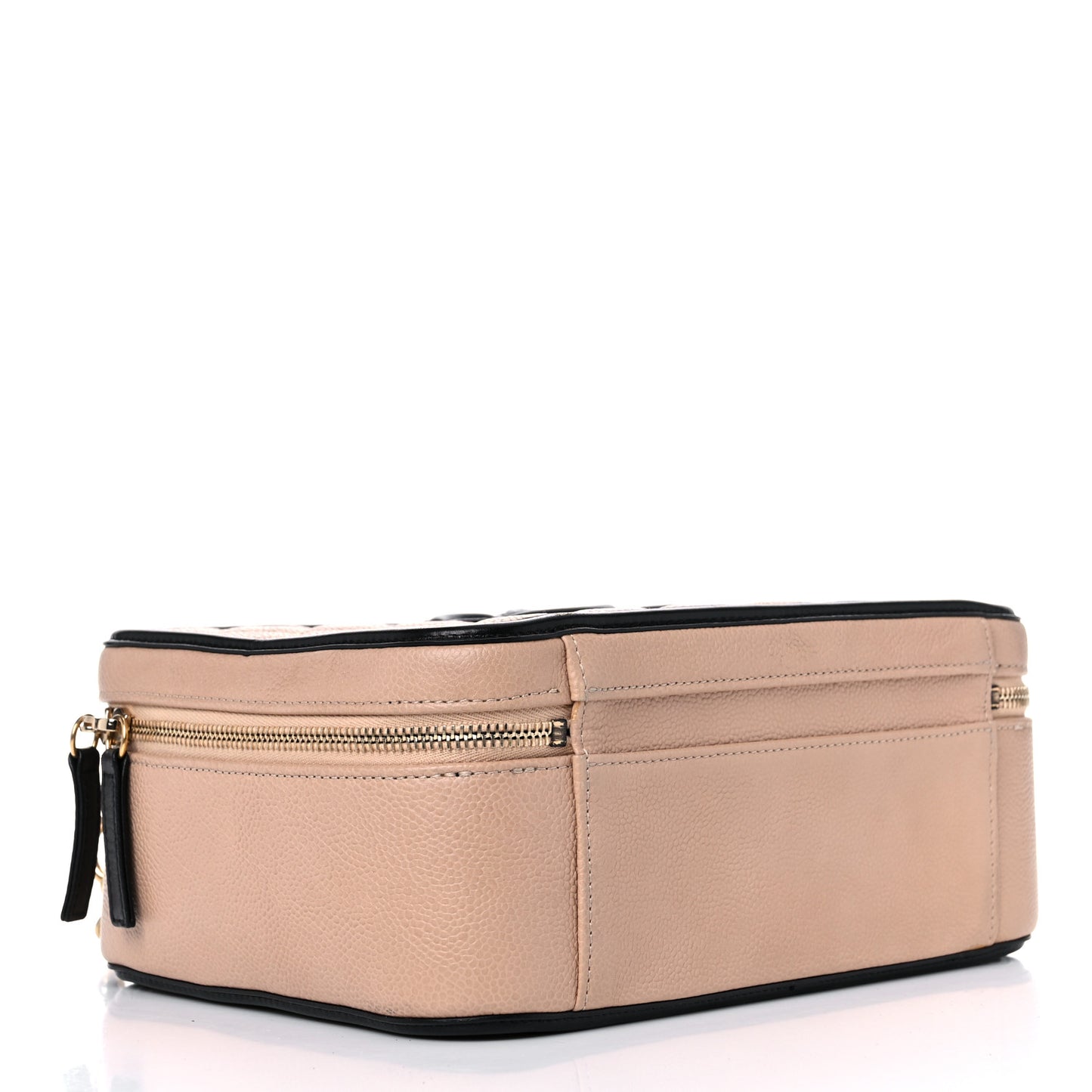 Caviar Quilted Large CC Filigree Vanity Case Beige Black