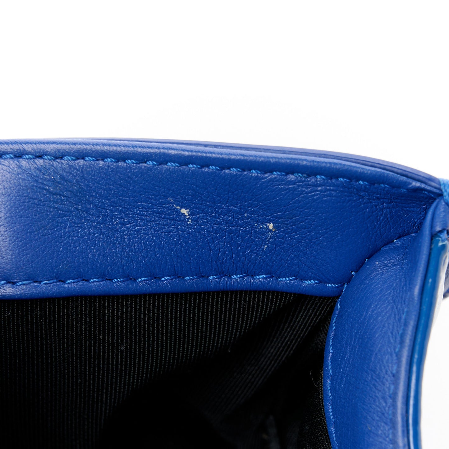 Patent Calfskin Quilted Small Plexiglass Boy Flap Blue