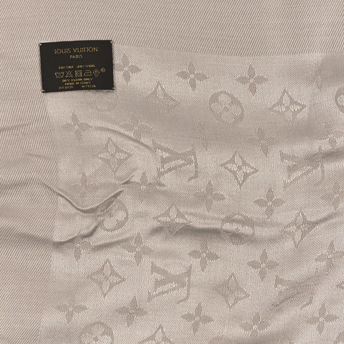 Louis Vuitton Silk Wool Monogram Shawl Greige 3 of 3