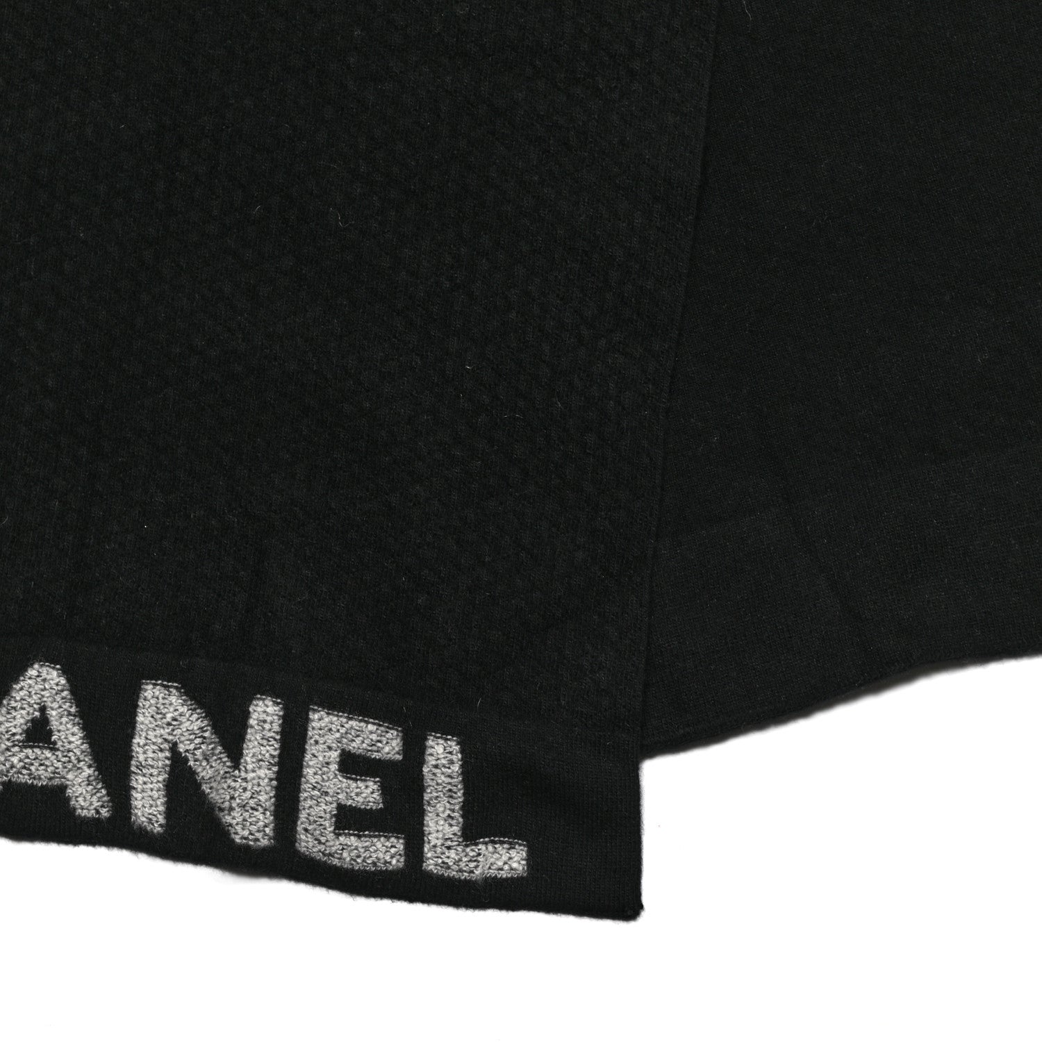 Chanel Wool Cashmere CC Scarf Black White 3 of 4