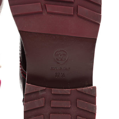 Chanel Shiny Calfskin Velvet Pearl Combat Short Boots 37.5 Burgundy 6 of 10