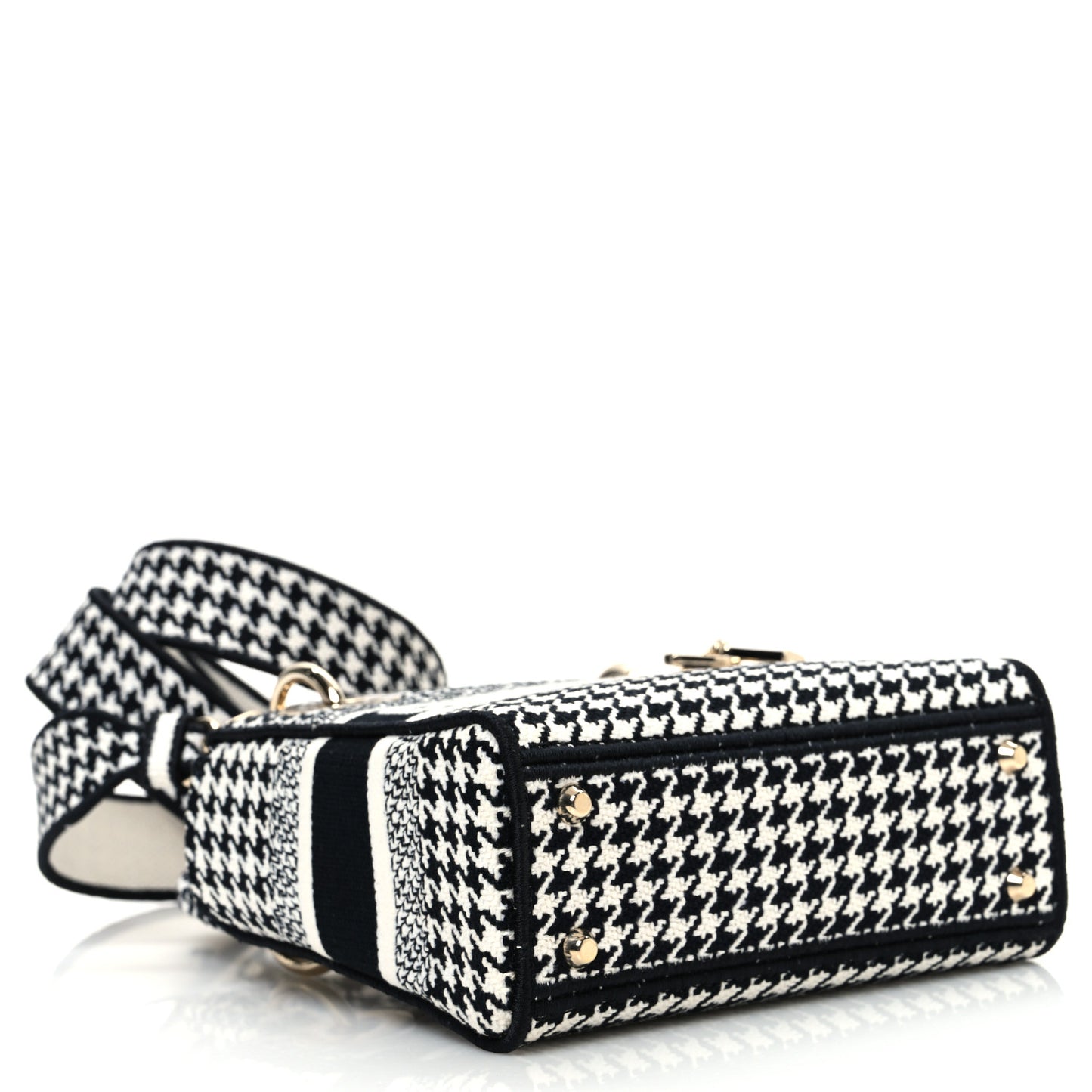 Canvas Houndstooth Embroidered Mini Lady D-Lite Black White