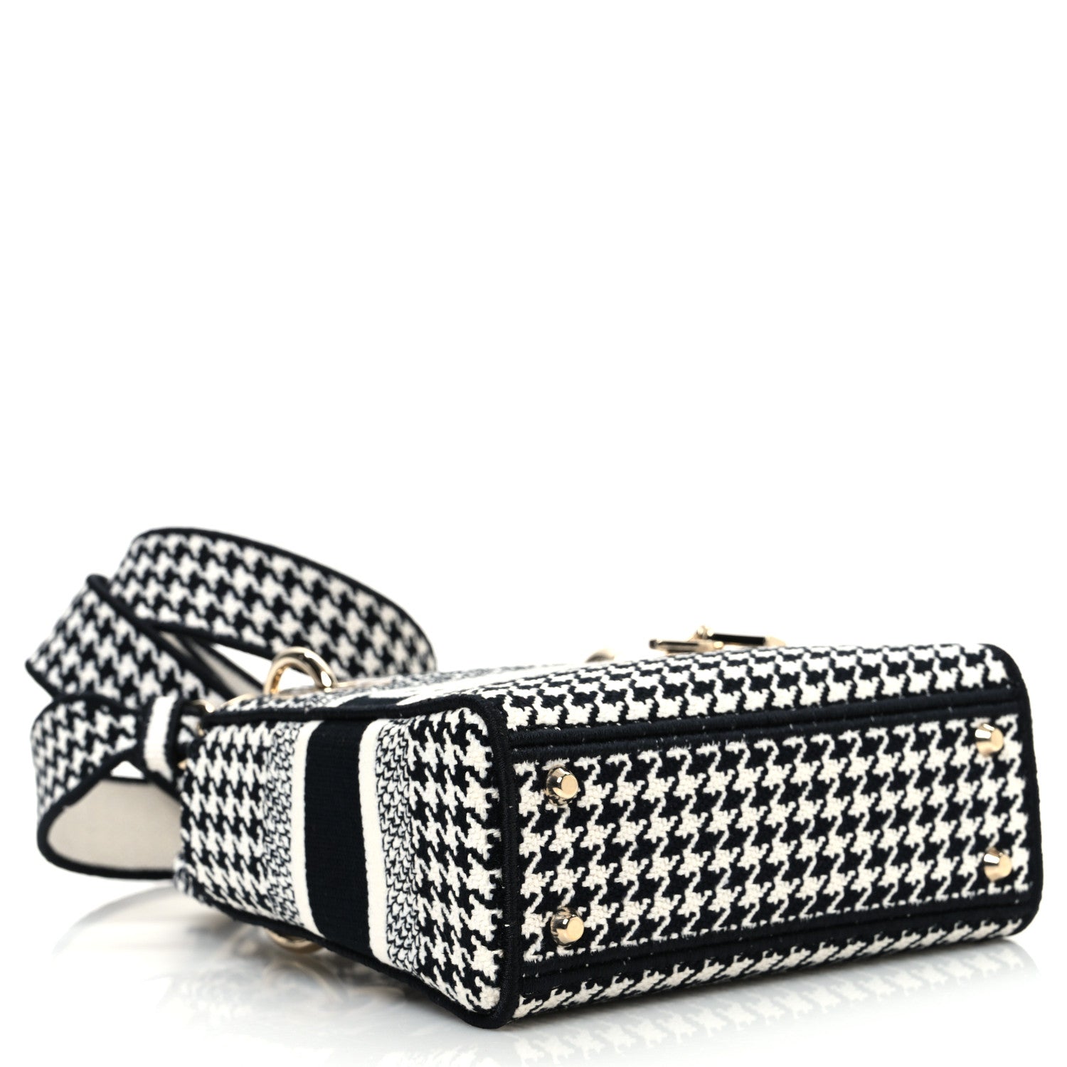 Christian Dior Canvas Houndstooth Embroidered Mini Lady D-Lite Black White 5 of 11