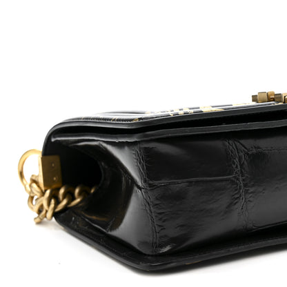 Chanel Calfskin Crocodile Embossed Graffiti Cocodile Medium Boy Flap Black 9 of 11