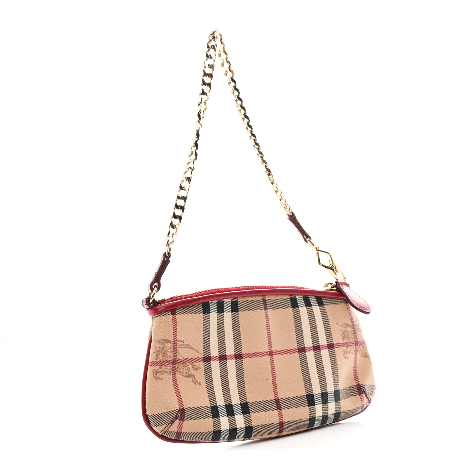 BURBERRY ショルダー バッグ クラッチ レザー MILITARY RED Burberry Leather Trim Haymarket Check Clara Clutch Shoulder Bag
