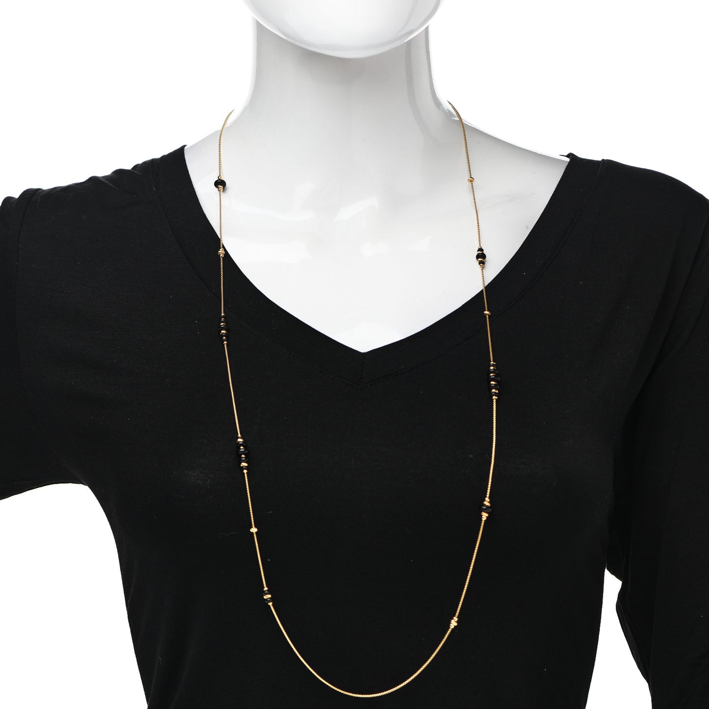 18K Yellow Gold Black Onyx Rio Rondelle Long Station Necklace