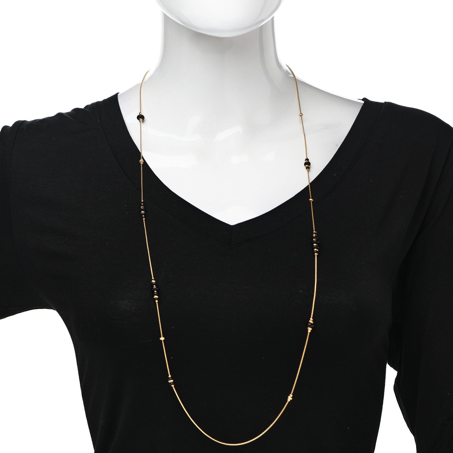 David Yurman 18K Yellow Gold Black Onyx Rio Rondelle Long Station Necklace 2 of 4