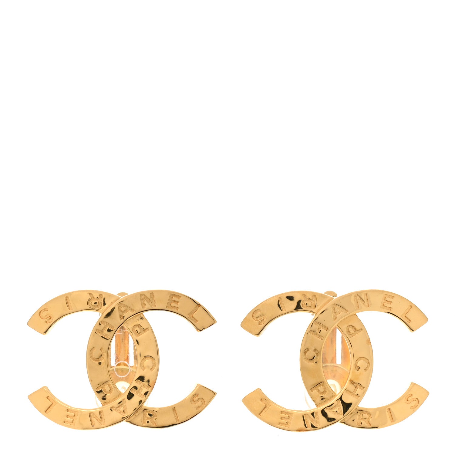 Chanel Metal CC Paris Button Clip On Earrings Gold 1 of 5
