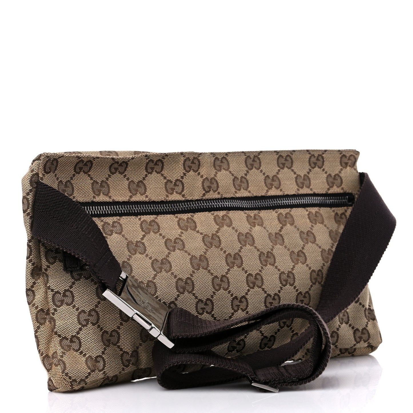 GG Monogram Double Pocket Belt Bag Dark Brown