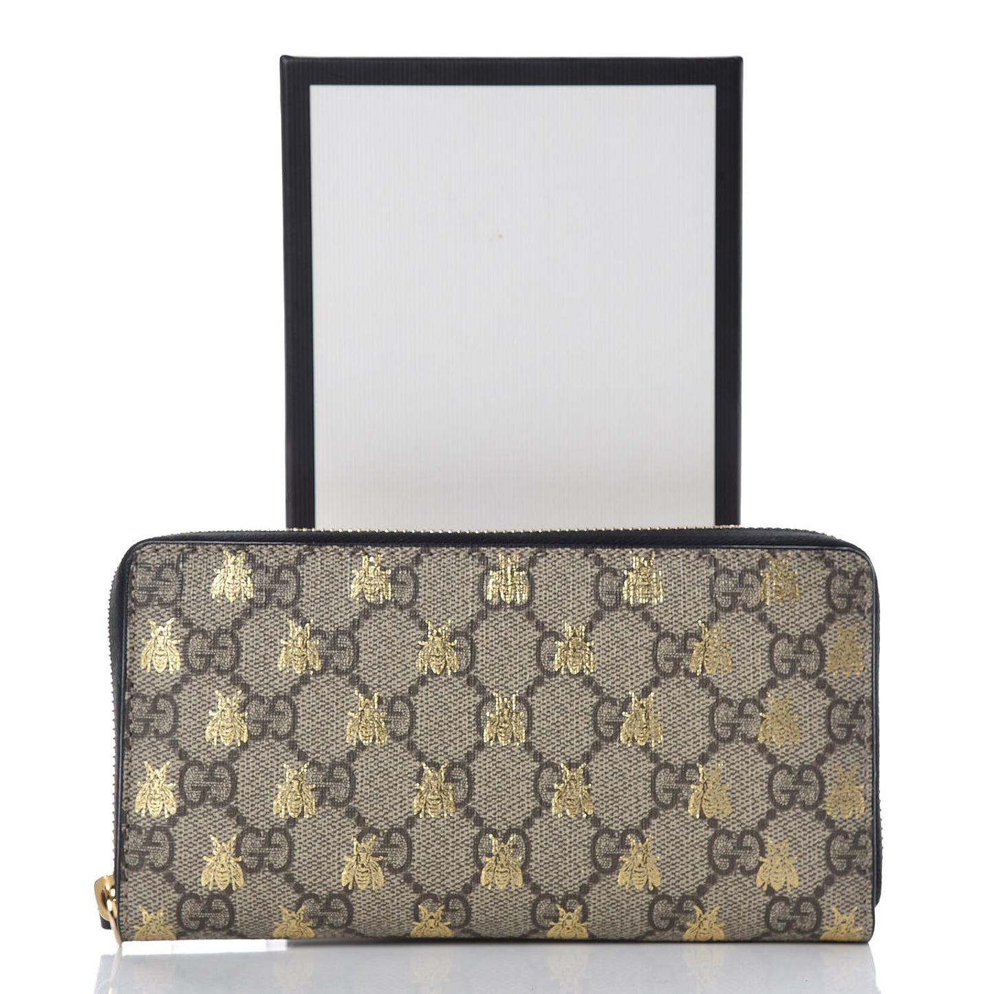 GG Supreme Monogram Bees Zip Around Wallet