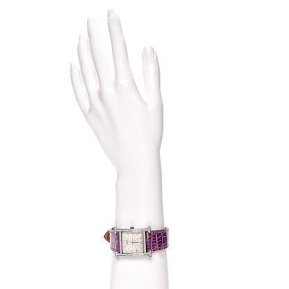 Hermes Stainless Steel Alligator Diamond Bezel 26mm Heure H Hour Quartz Watch Amethyst 2 of 11