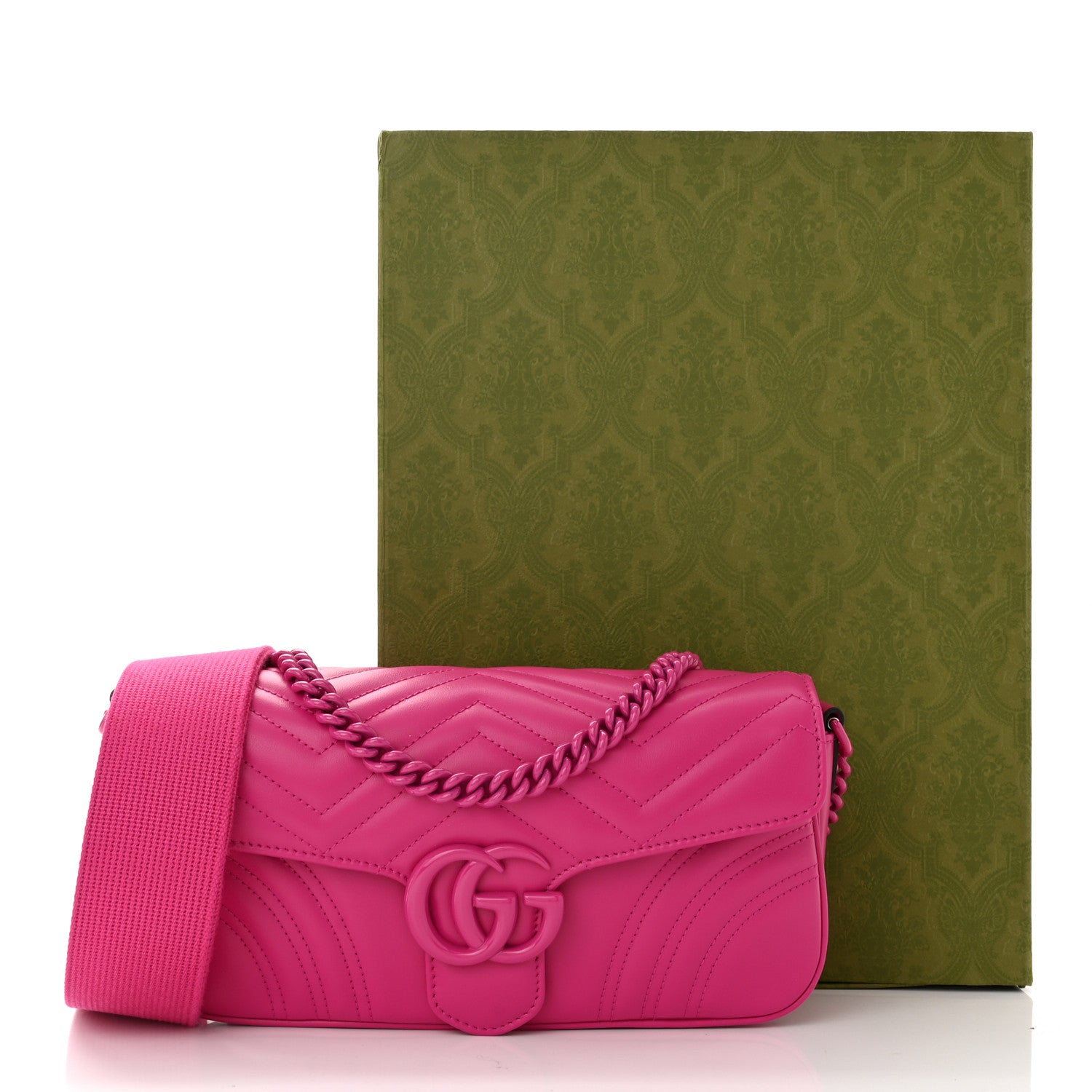 Gucci Calfskin Matelasse Monochrome GG Marmont Crossbody Shoulder Bag Classic Fuxia 11 of 11