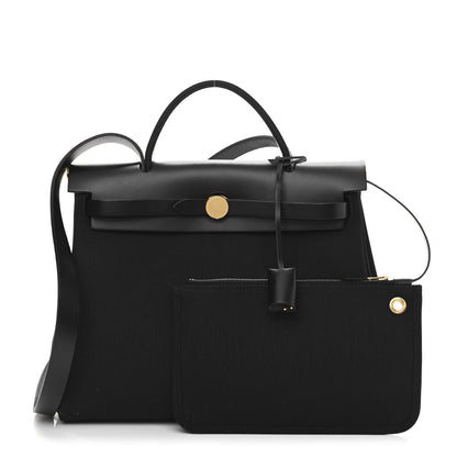 Hermes Military Toile Vache Hunter Herbag Zip Retourne 31 PM Black 1 of 12