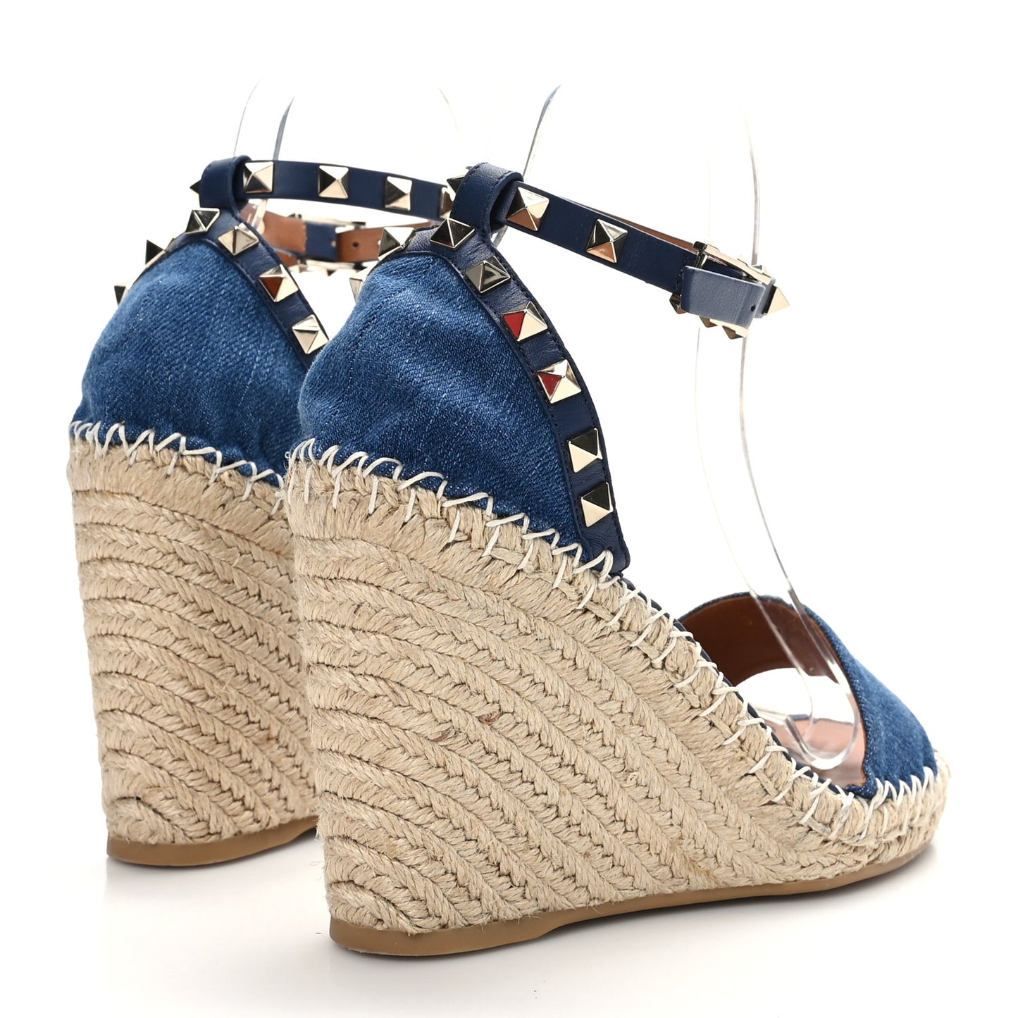 Denim Rockstud Ankle Strap Espadrille 15/105mm Wedge Sandals 37 Light Denim