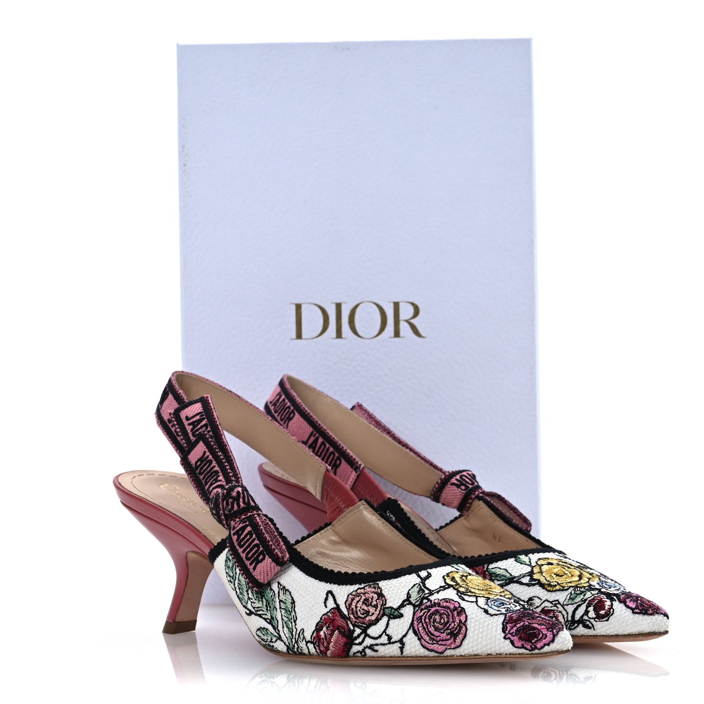 Canvas Florilegio Embroidered Ribbon J'Adior Slingback Pumps 38 White Multicolor