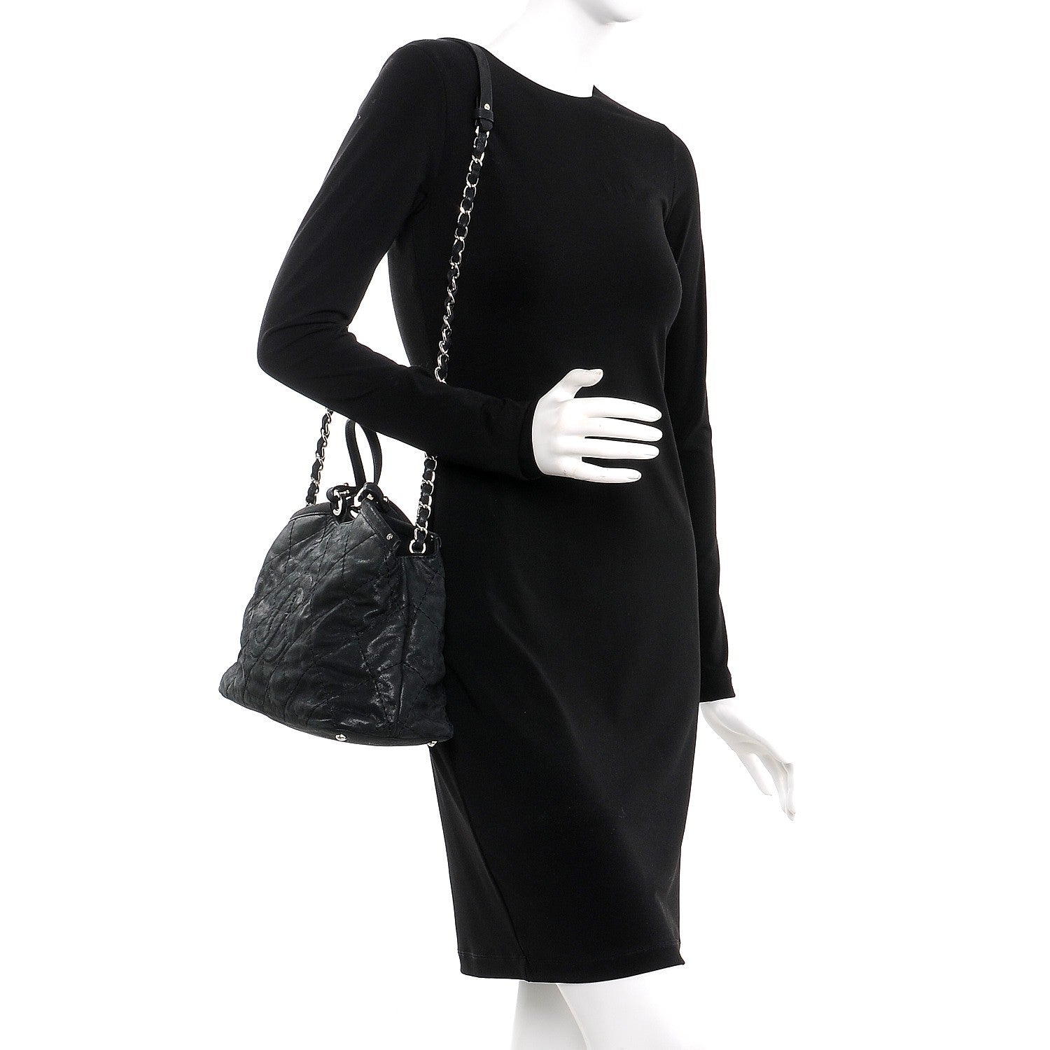 Chanel Iridescent Calfskin Quilted Small Sea Hit Tote Black 2 of 8