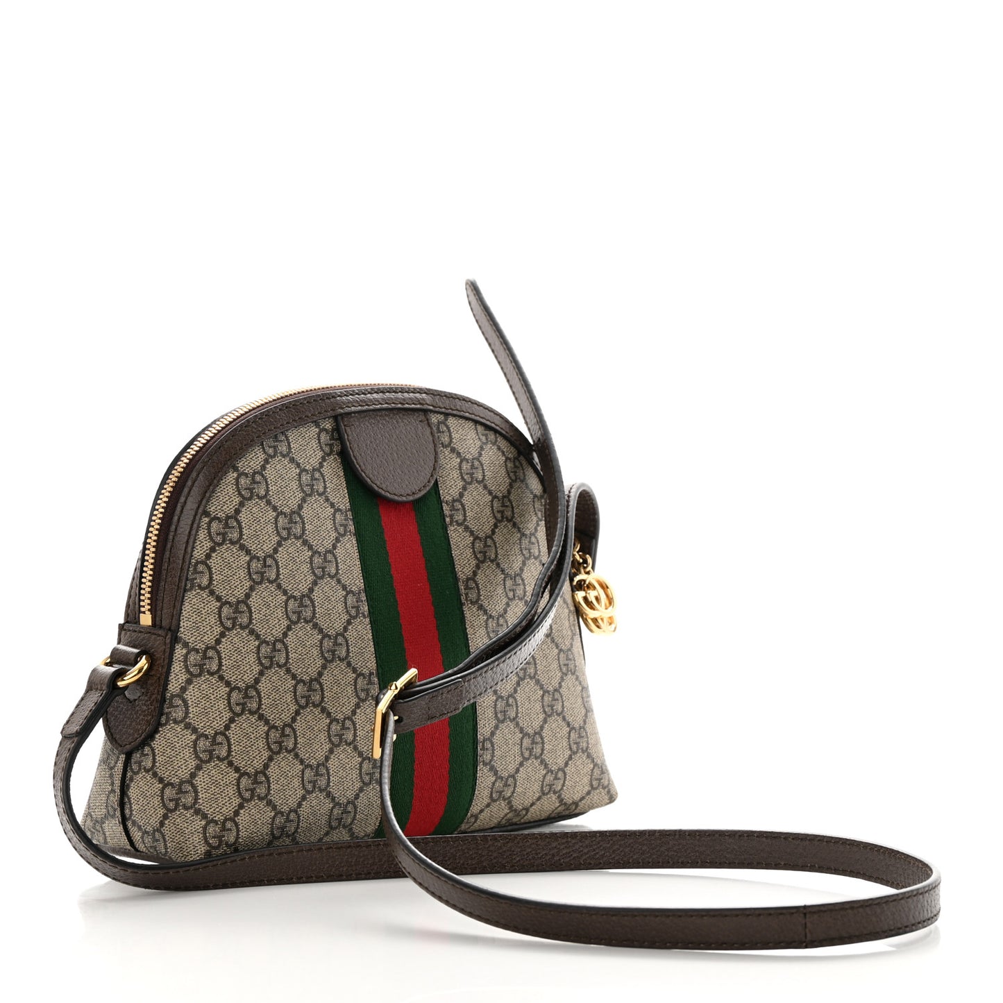 GG Supreme Monogram Textured Dollar Calfskin Web Small Ophidia Dome Shoulder Bag Beige Ebony New Acero