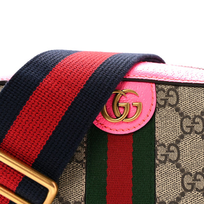 Gucci GG Supreme Monogram Textured Dollar Calfskin Web Ophidia Small Crossbody Bag Beige Ebony Fuchsia 7 of 9