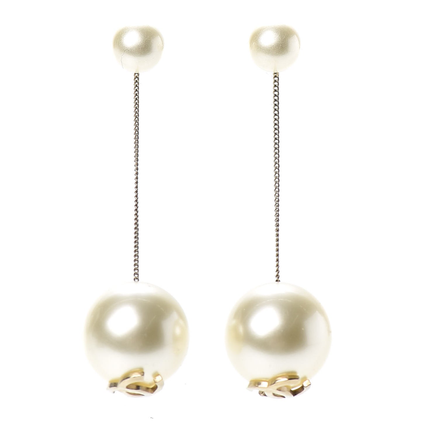 Pearl CC Chain Drop Earrings Gold