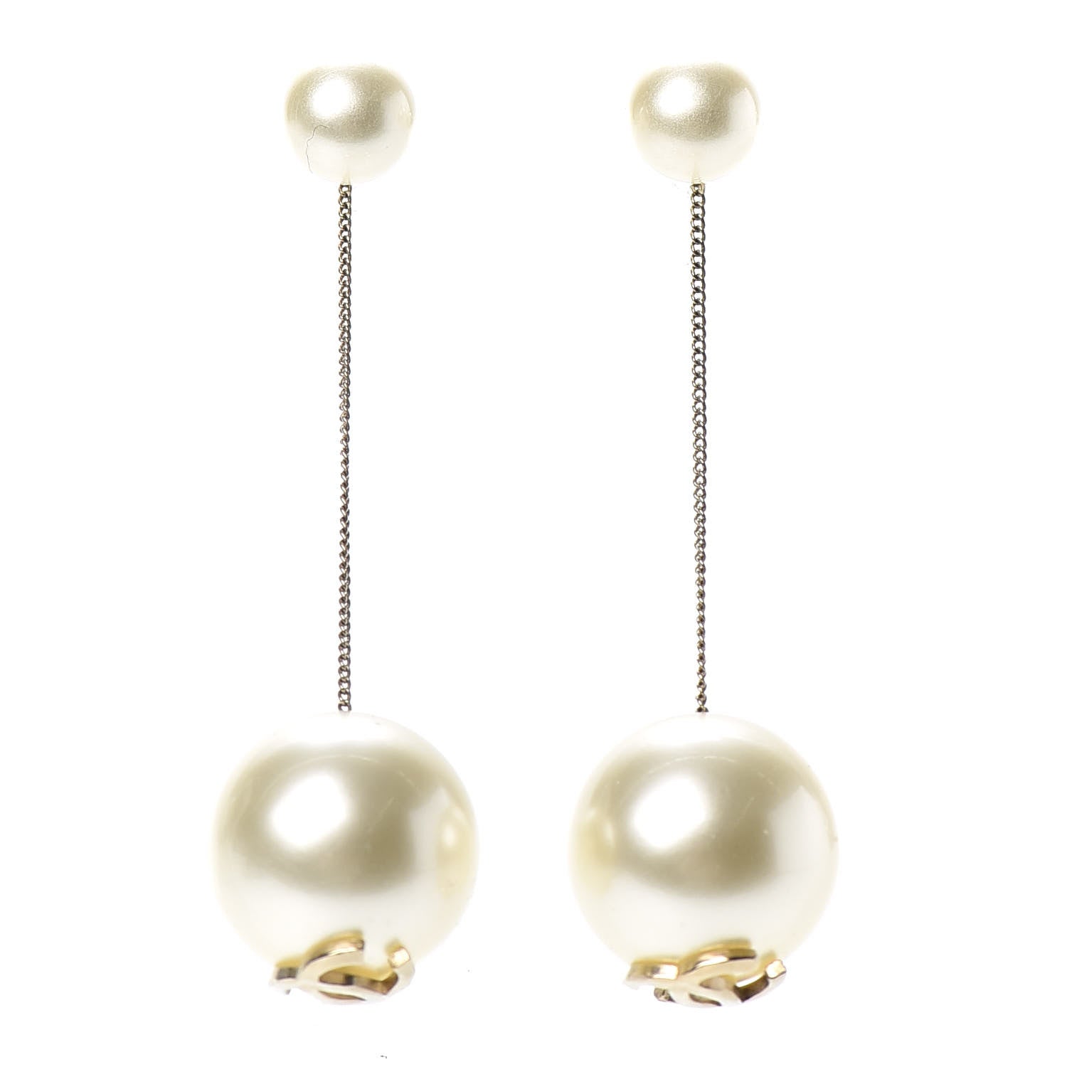 Chanel Pearl CC Chain Drop Earrings Gold 1 of 4