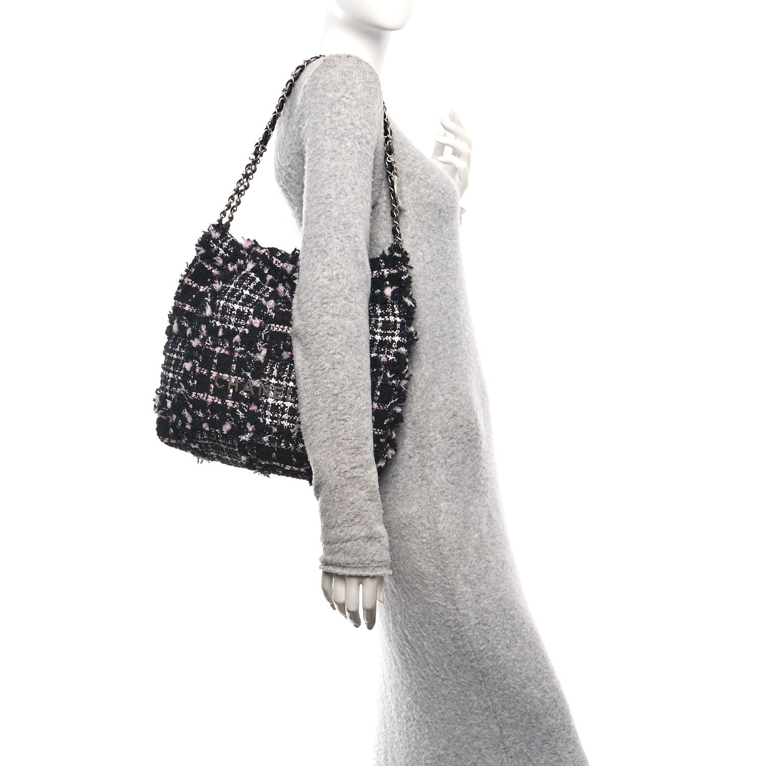 Chanel Tweed Patchwork Quilted Small Chanel 22 Black Pink White 2 of 11