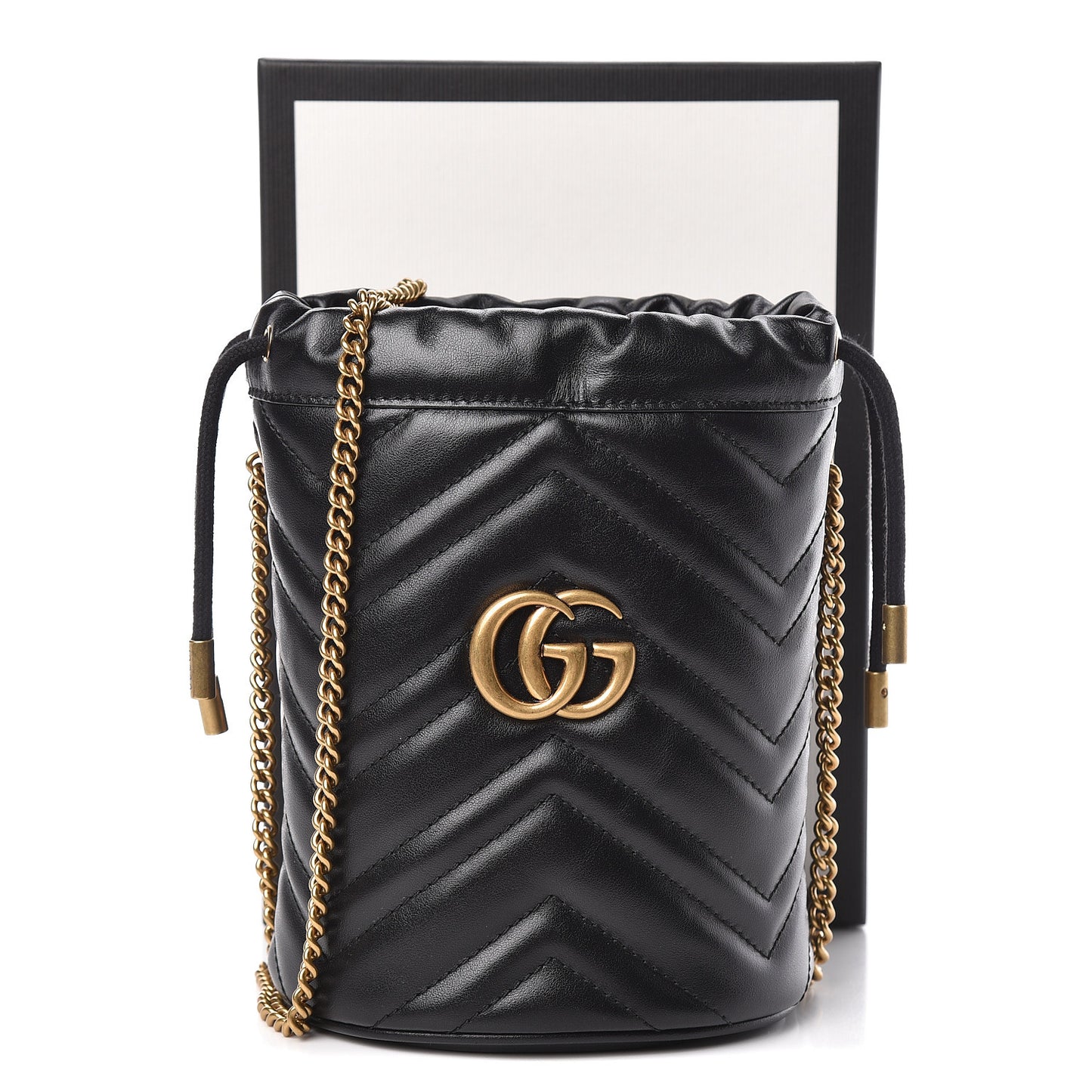 Calfskin Matelasse Mini GG Marmont 2.0 Bucket Bag Black