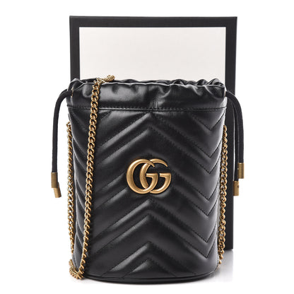 Gucci Calfskin Matelasse Mini GG Marmont 2.0 Bucket Bag Black 11 of 11