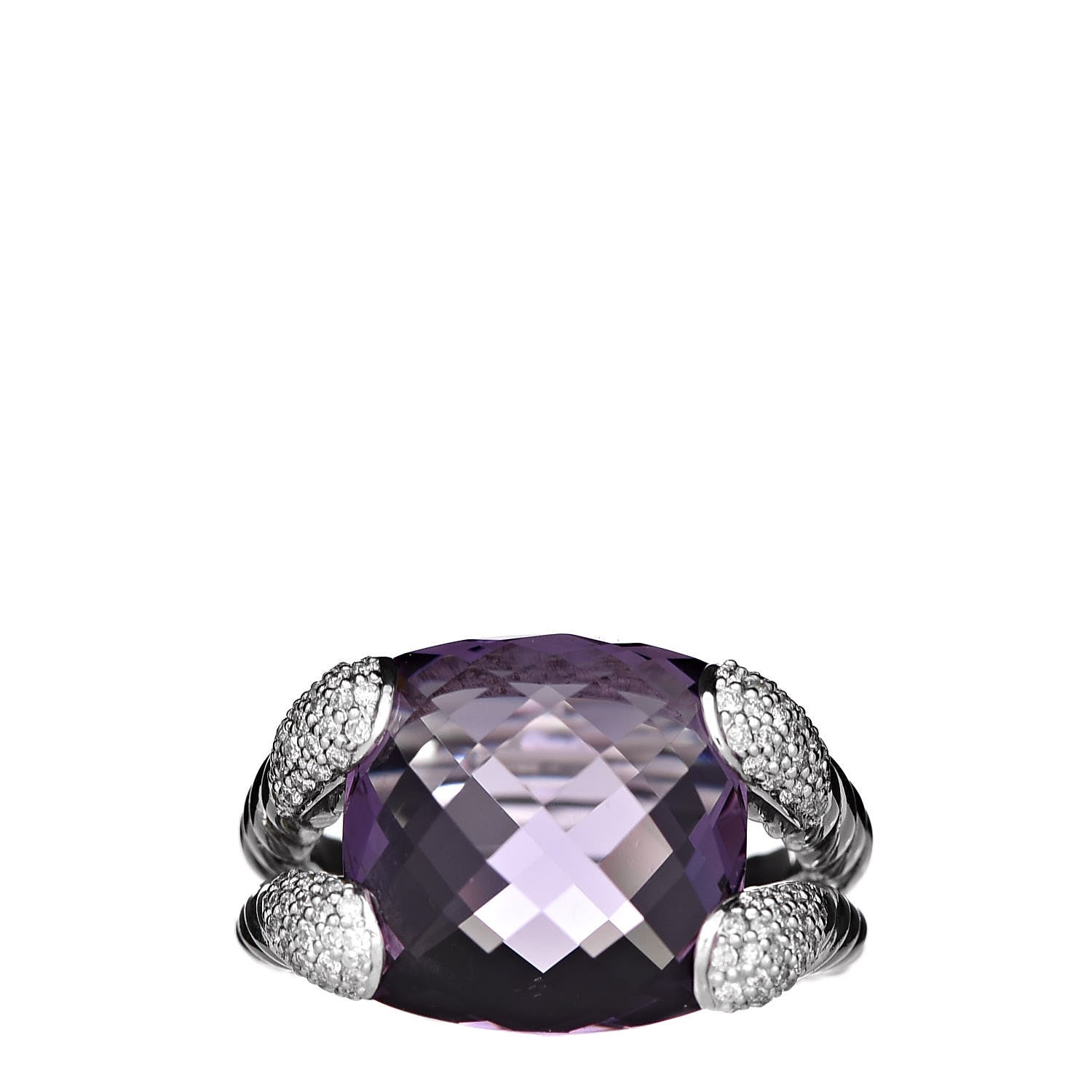 David Yurman Sterling Silver Diamond Amethyst Willow Ring 54 6.75 1 of 5