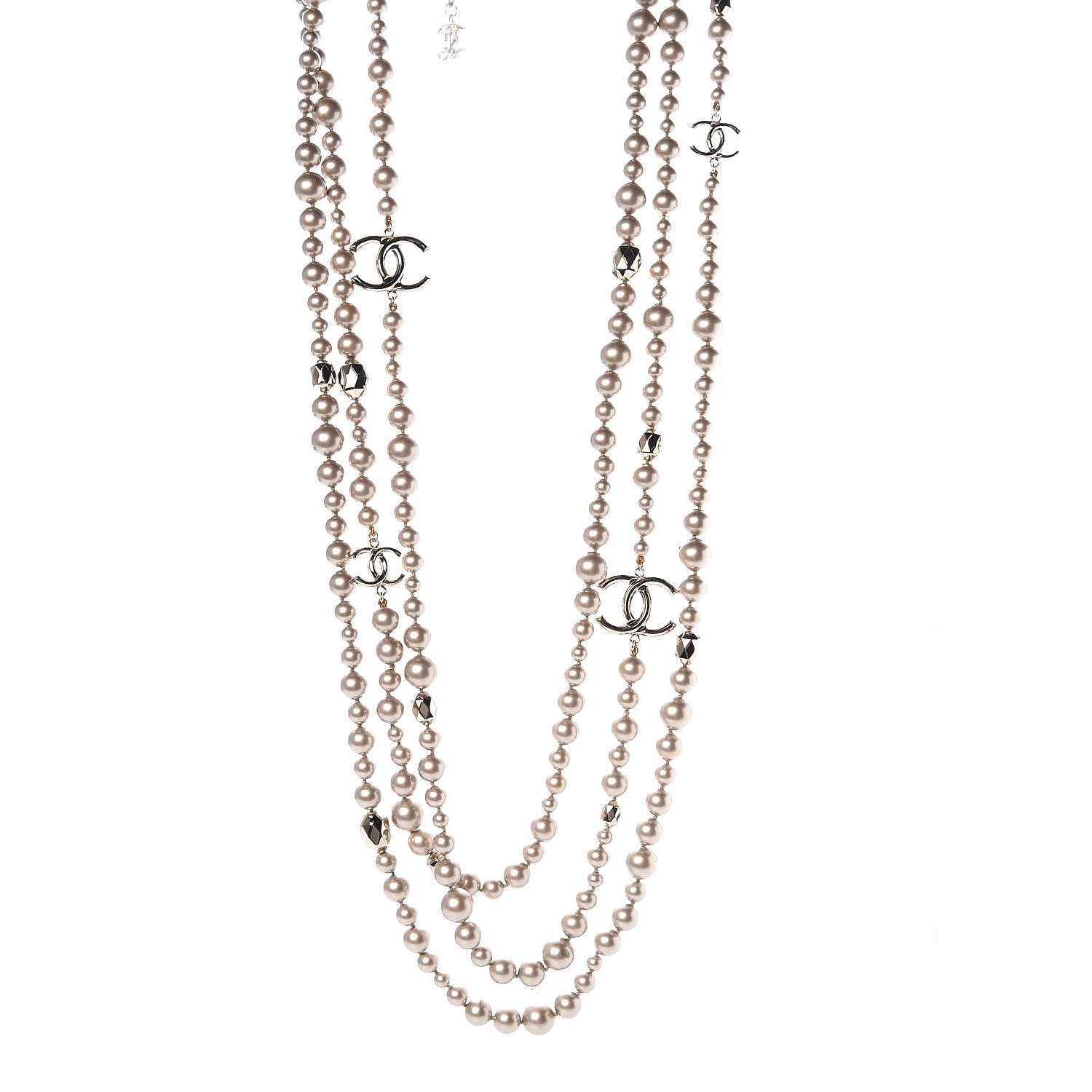 Chanel Pearl CC Multi Strand Long Necklace Golden Beige 1 of 5