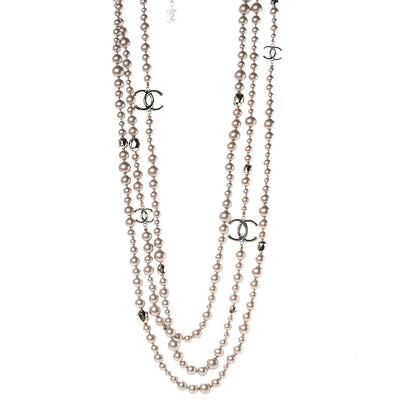 Chanel Pearl CC Multi Strand Long Necklace Golden Beige 1 of 5