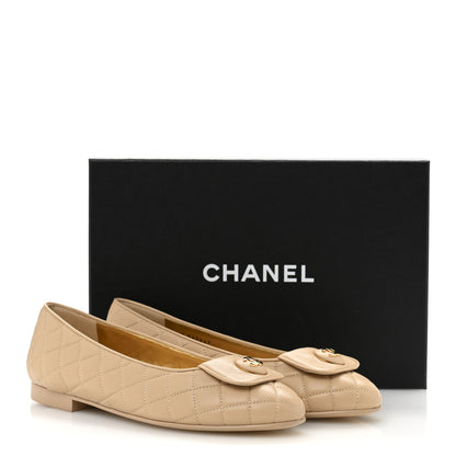 Chanel Lambskin Quilted CC Ballerina Flats 40 Light Beige 11 of 11