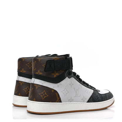 Louis Vuitton Calfskin Monogram Mens Rivoli High Top Sneakers 8 Black 4 of 7