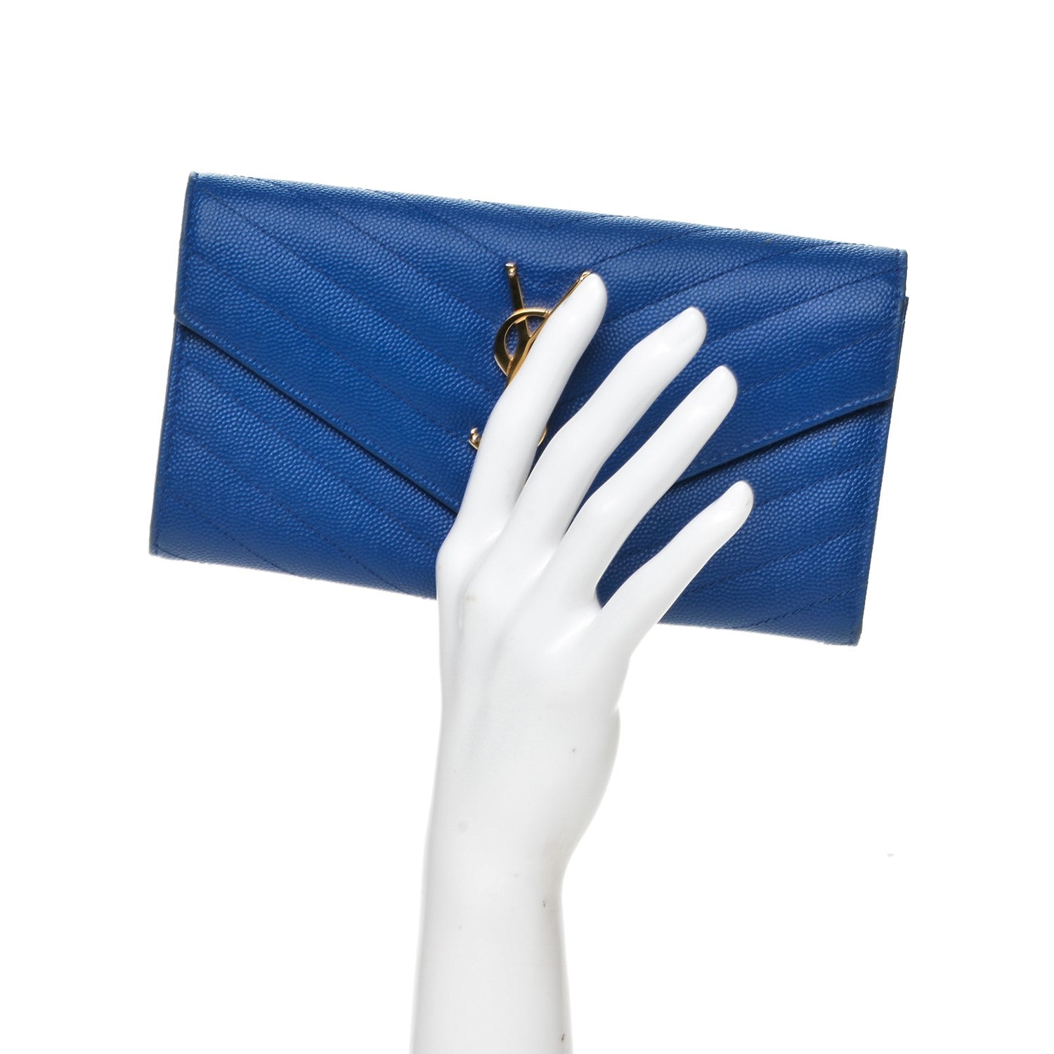 Saint Laurent Grain De Poudre Matelasse Chevron Monogram Wallet Royal Blue 2 of 7