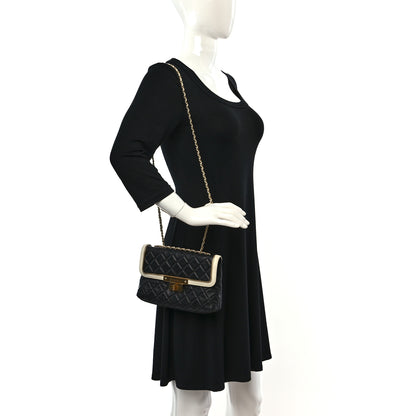 Chanel Lambskin Quilted Mademoiselle East West Flap Black White 2 of 10