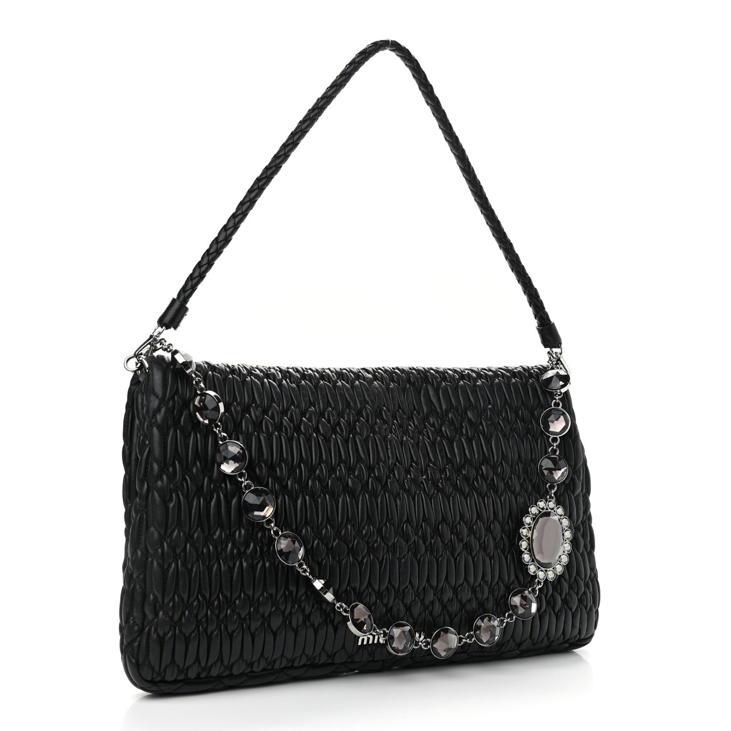 Nappa Matelasse Crystal Flap Clutch Black