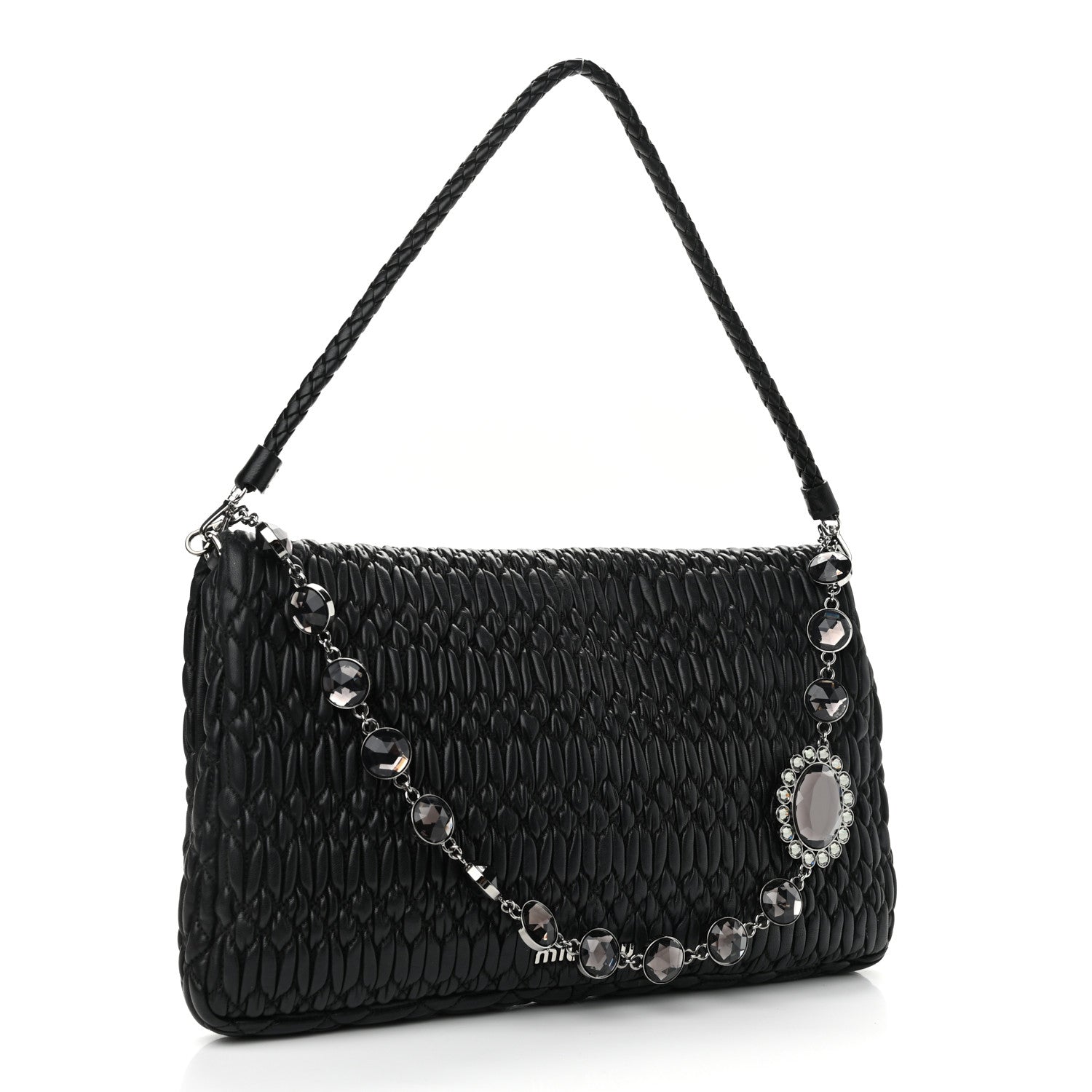 Miu Miu Nappa Matelasse Crystal Flap Clutch Black 3 of 12