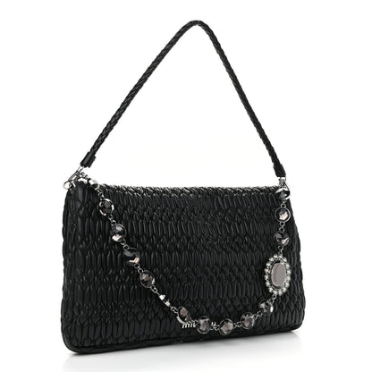 Miu Miu Nappa Matelasse Crystal Flap Clutch Black 3 of 12