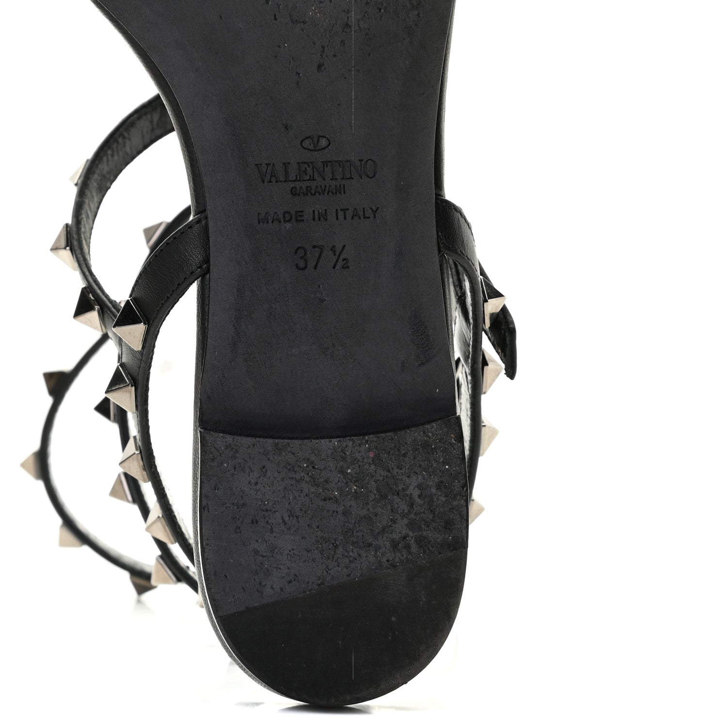 Valentino Garavani Nappa Rockstud Ankle Strap Flat Thong Sandals 37.5 Black 10 of 13