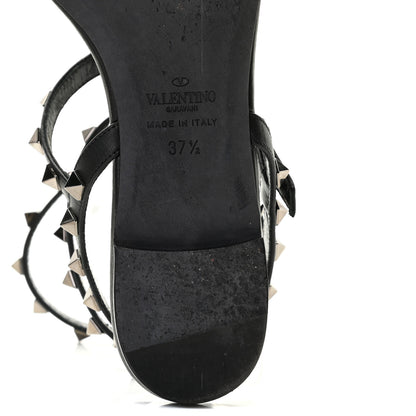 Valentino Garavani Nappa Rockstud Ankle Strap Flat Thong Sandals 37.5 Black 10 of 13