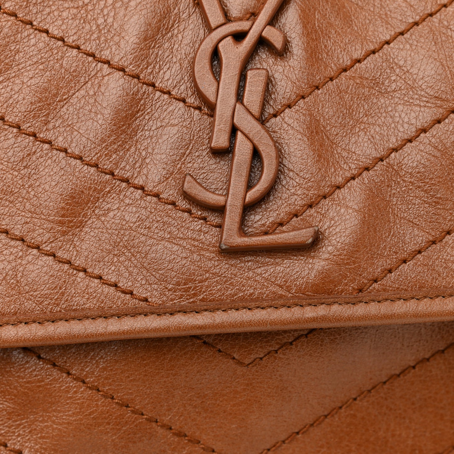Crinkled Calfskin Matelasse Monogram Medium Niki Chain Satchel Caramel