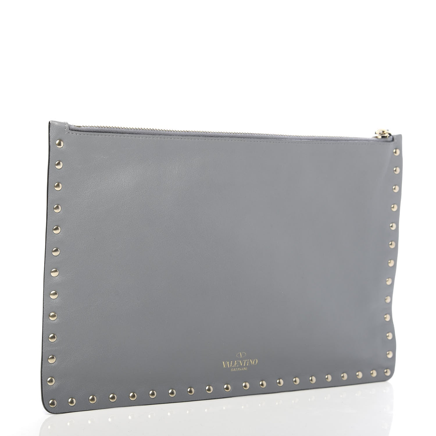 Valentino Garavani Vitello Large Rockstud Zip Pouch Pastel Grey 3 of 7