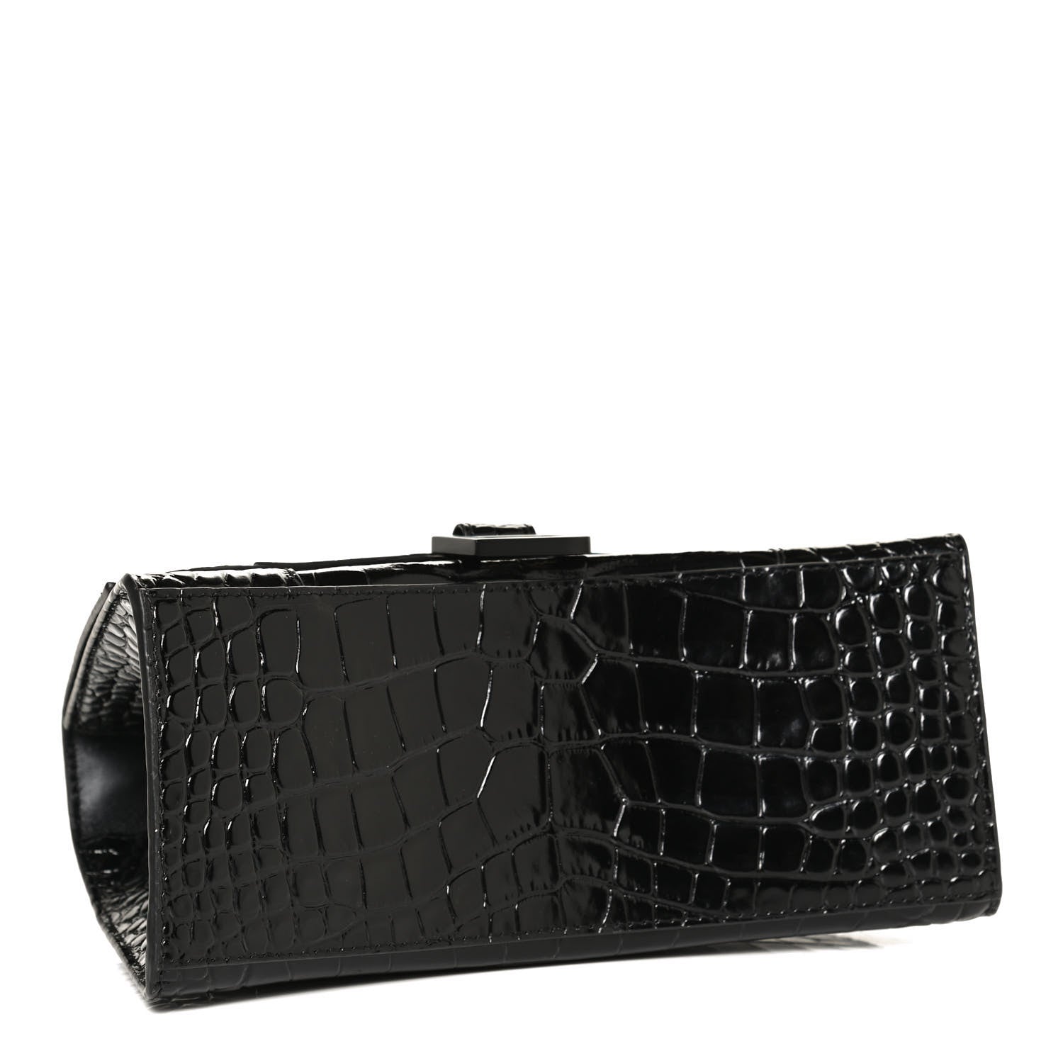 Balenciaga Shiny Calfskin Monochrome Crocodile Embossed Small Hourglass Top Handle Bag Black 4 of 10