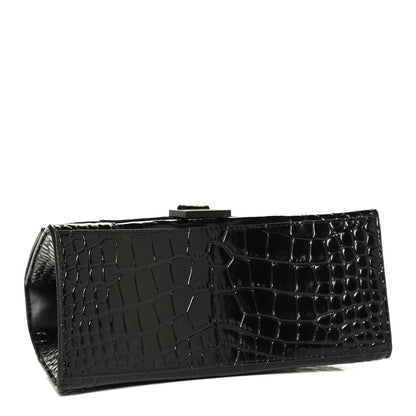 Balenciaga Shiny Calfskin Monochrome Crocodile Embossed Small Hourglass Top Handle Bag Black 4 of 10